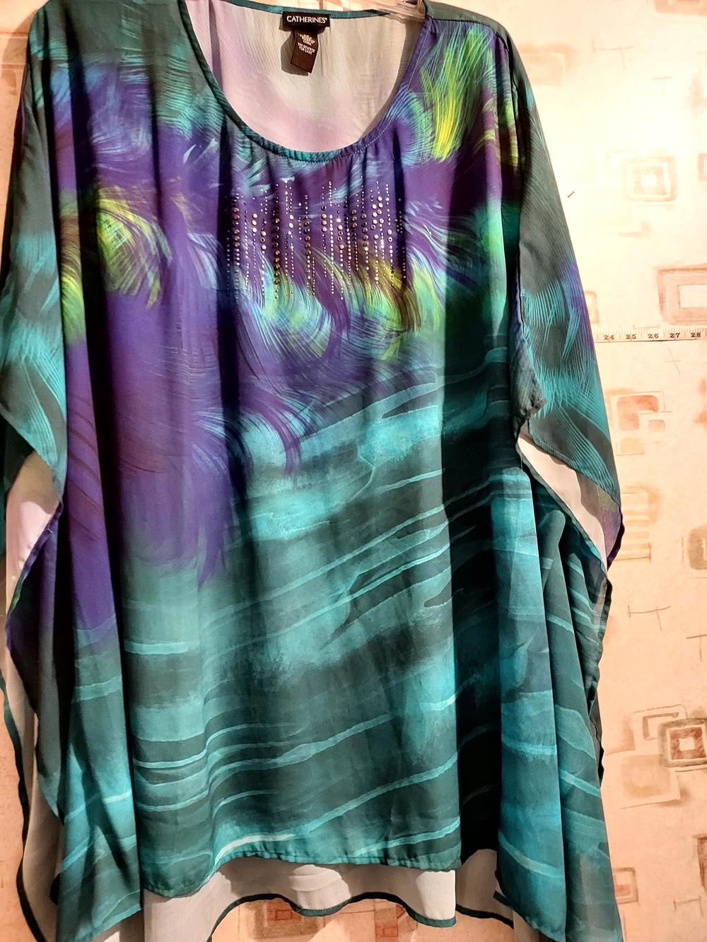 Catherines Teal Purple Green Flowing Tunic with Embellished Neck
